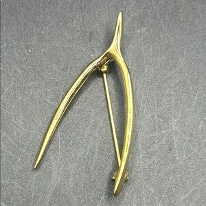 Gold Tone Metal Wishbone Brooch Pin, Goldtone Jewelry Accessory